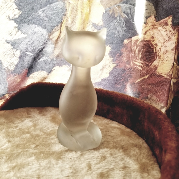 Cool Cat Sculpture Frosted Glass Crystal 6.5" Tall Kitty - Picture 2 of 6